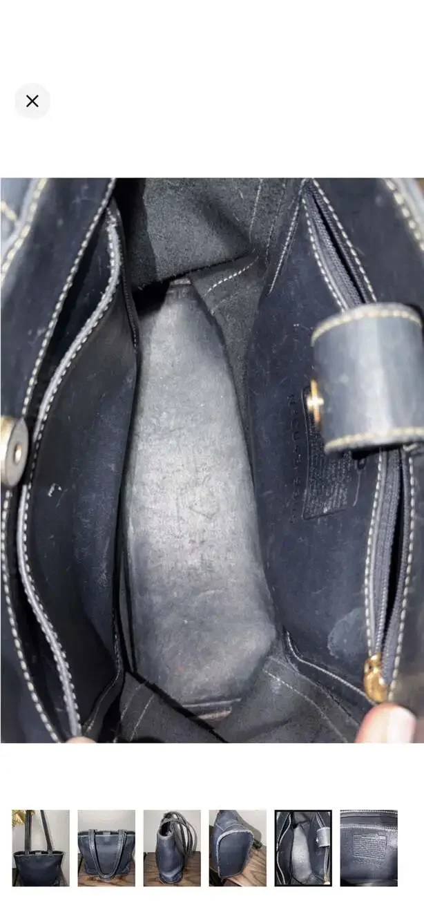 Vintage Coach Bleecker Bucket Tote Bag Style 9305 in Navy Blue Glove-Tanned Leat